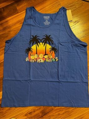 Peanuts Blue Tank Top with Sunset & Palm Beach Graphic